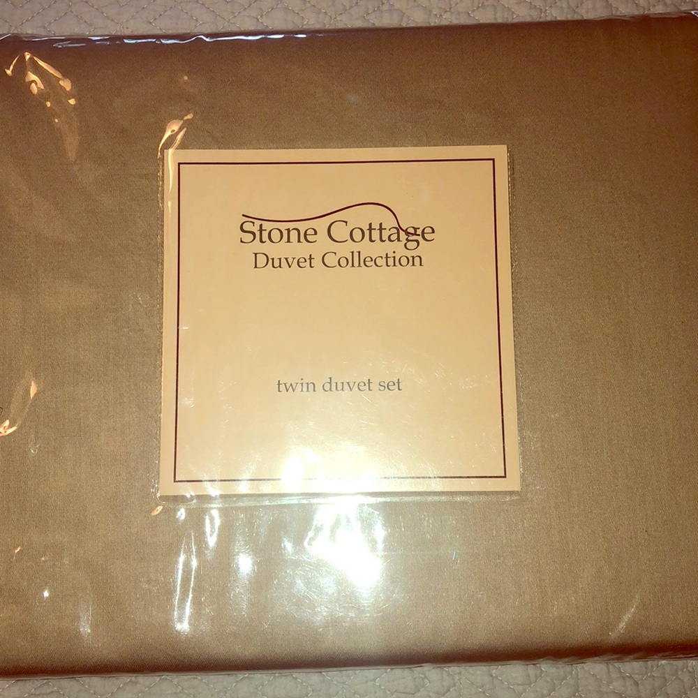 New in bag tan twin duvet cover and sham